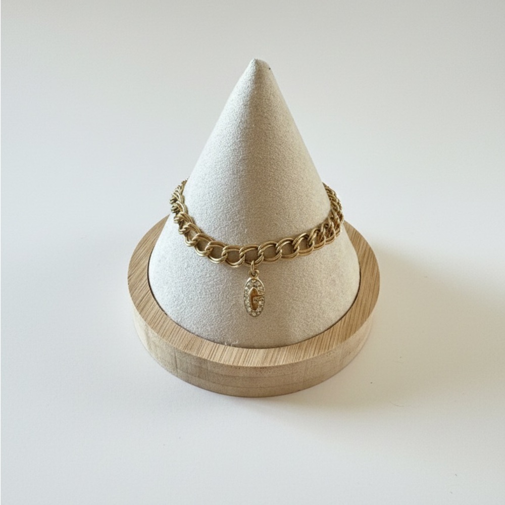Givenchy Gold Chain Bracelet with Crystal Pendant 7”